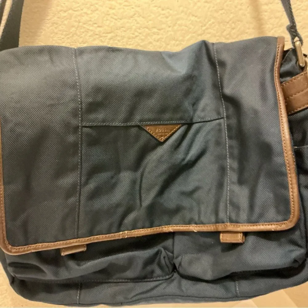Fossil Messenger Bag navy & brown laptop